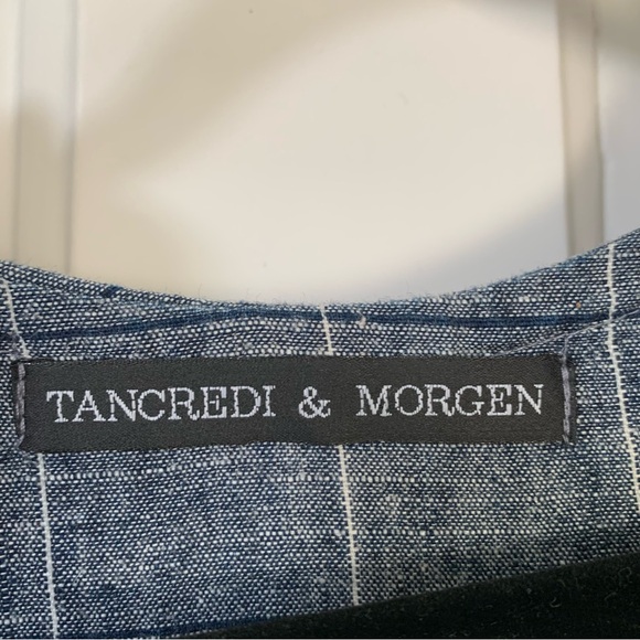 Tancredi & Morgen Blue/White Grid Check Chambray Garden Dress Sz M/L - Picture 3 of 6
